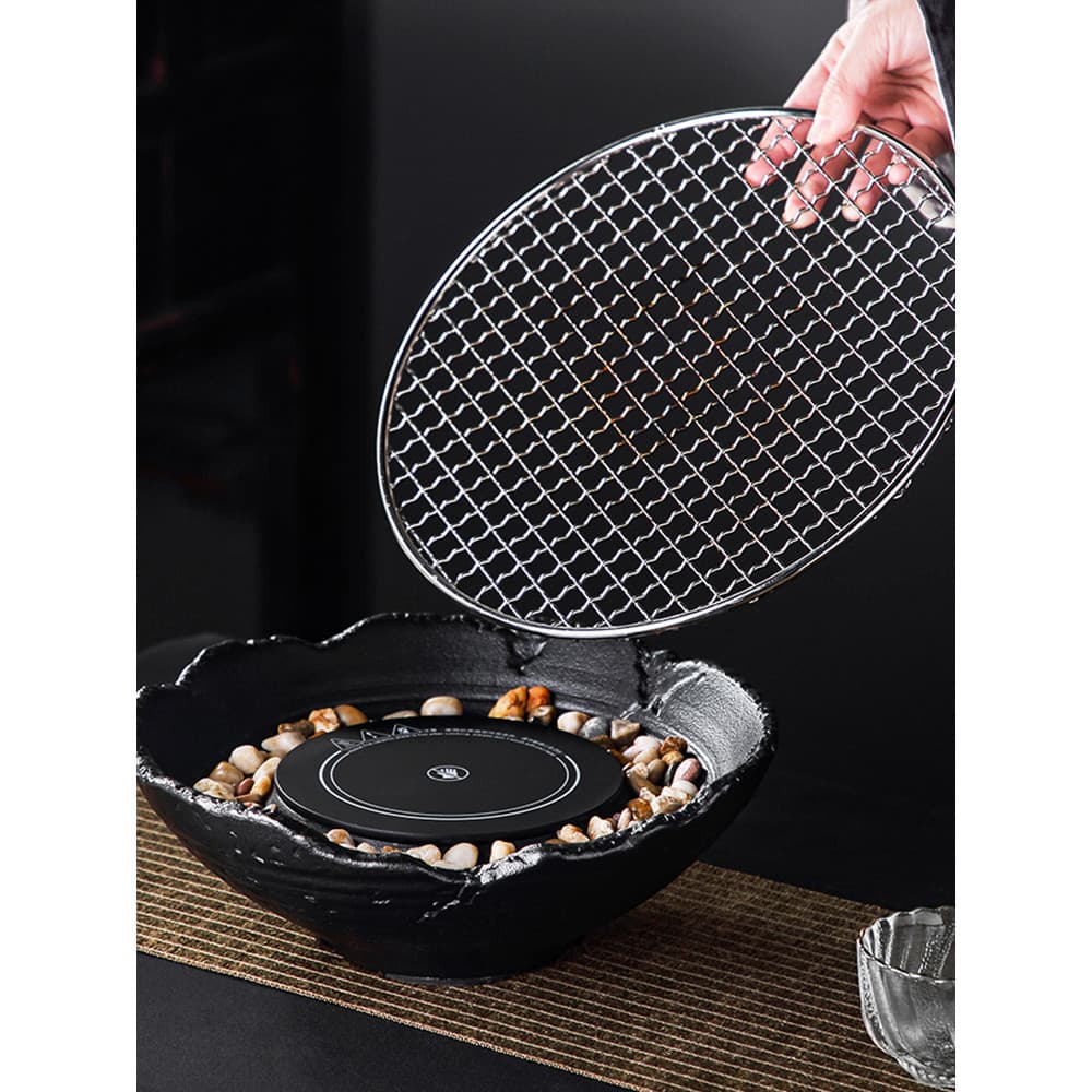 Fogão a carvão malha de aço inoxidável malha redonda grill fogão cerâmico elétrico grill malha fogão elétrico em t