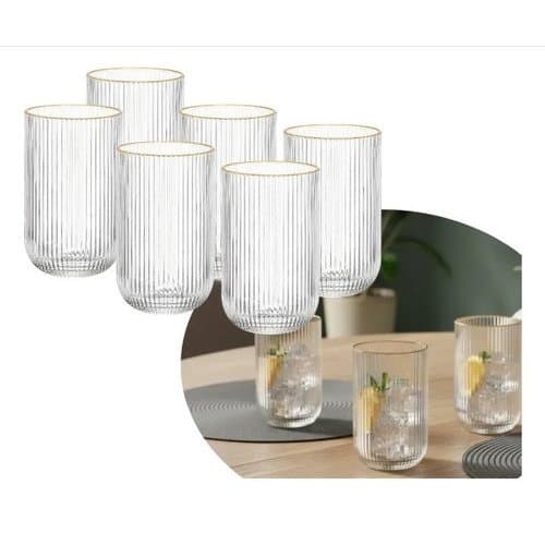 Conjunto Copos Vidro Supremium 6 Peças Borda Dourada Elegância Durabilidade
