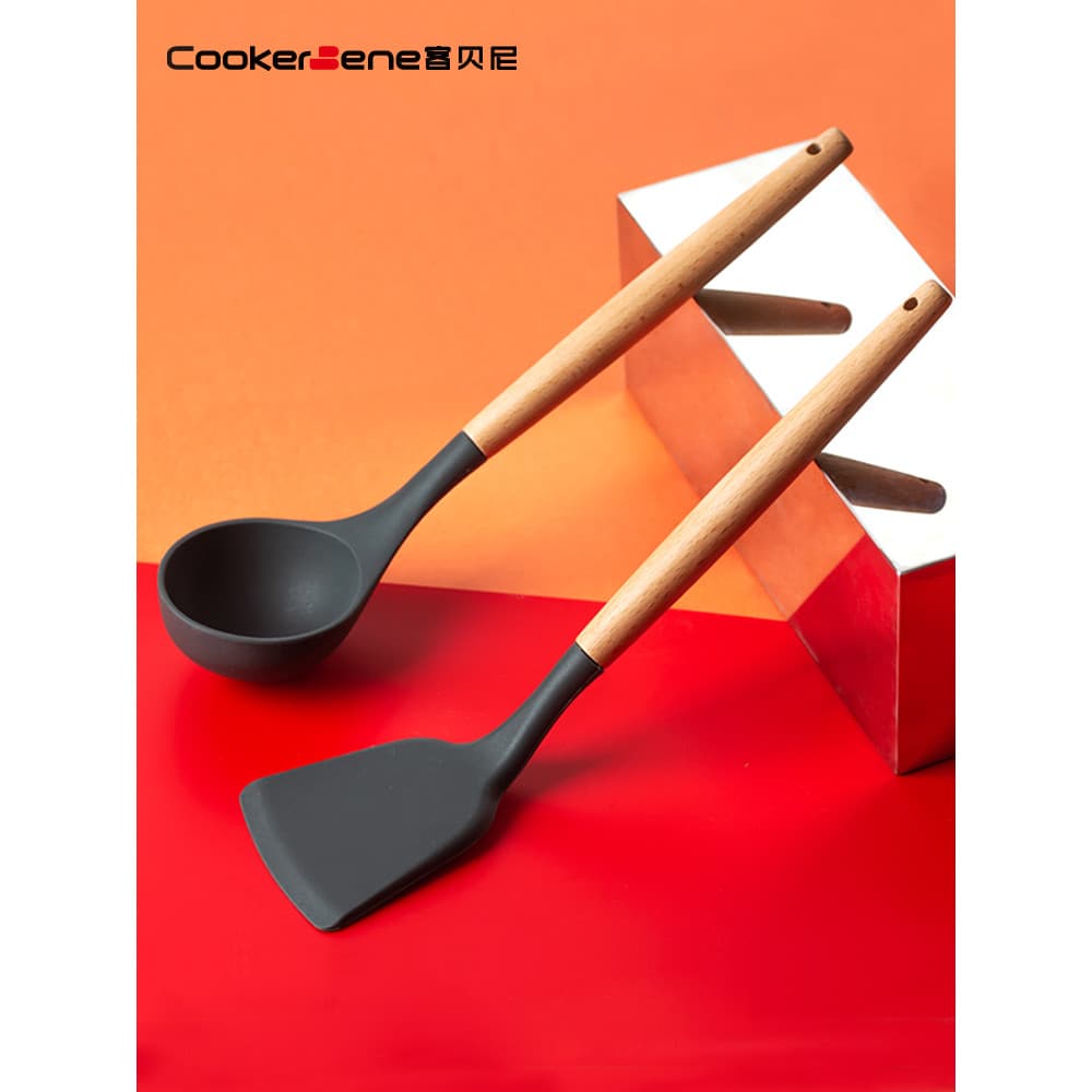 Espátula de Silicone dedicada antiaderente, alça longa doméstica, resistente a altas temperaturas, colher de sopa de qua
