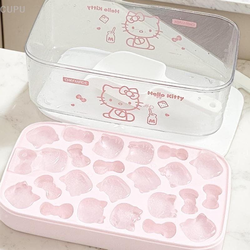 [CU] Molde De Gelo Hello Kitty De Desenho Animado Com Tampa E Caixa De Armazenamento De Qualidade Alimentar Para Fazer D