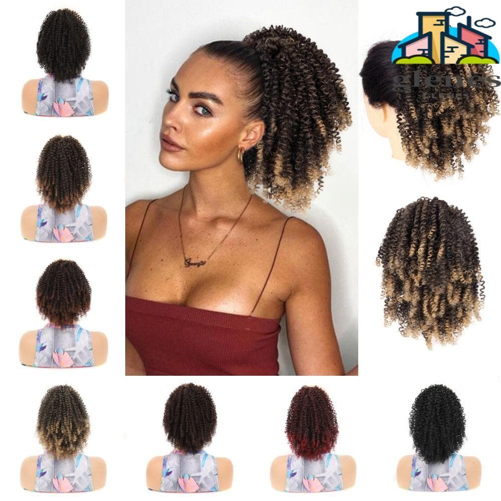 Rabo De Cavalo Com Cordão Afro GLENES , Peças Curtas De Cabelo Encaracolado E Resistente Ao Calor , 10 Polegadas