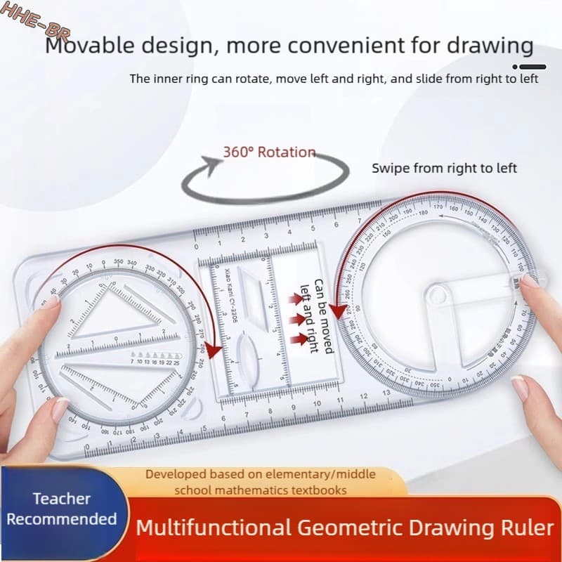 360 ° Régua De Desenho De Plástico Transparente Móvel-Modelo De Geometria Para Arquitetura De Estudantes