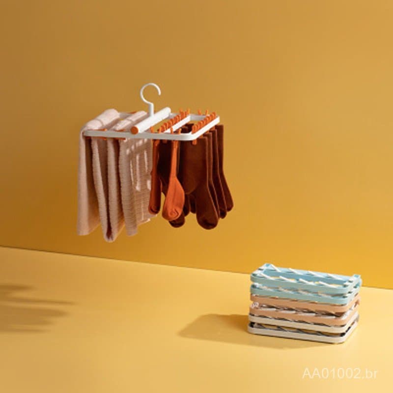 Varal dobrável com 24 prendedores, resistente ao vento e anti-enrolamento para roupas íntimas e meias.