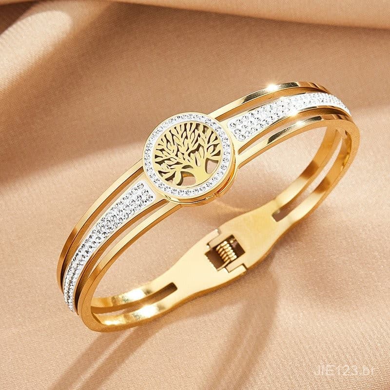 Pulseira Lucky Tree, feita de aço inoxidável e liga de titânio, revestida a vácuo, um presente significativo adequado pa