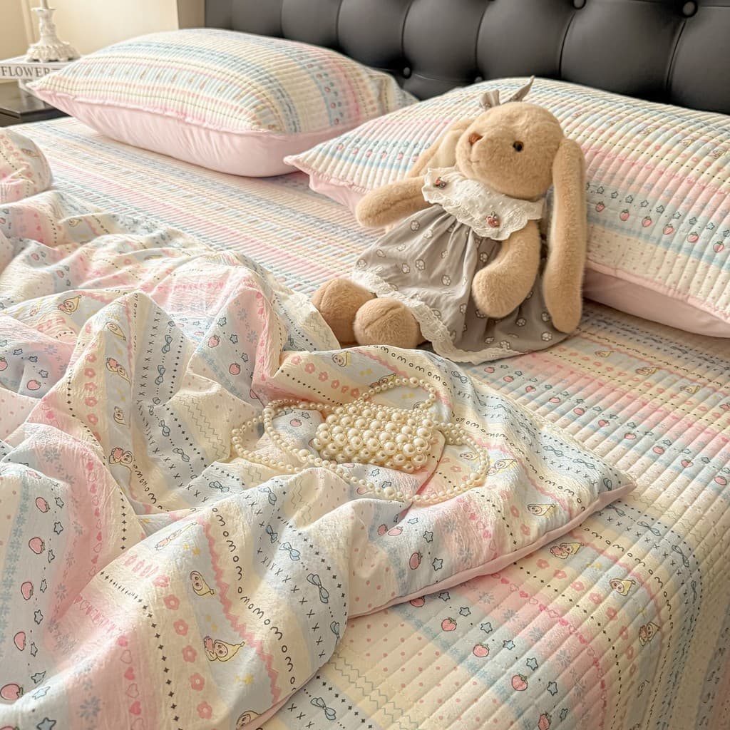Super macio ceroso ~ classe A Kapok fio enrugado capa de cama estilo colcha de verão conjunto de quatro peças fresco bon