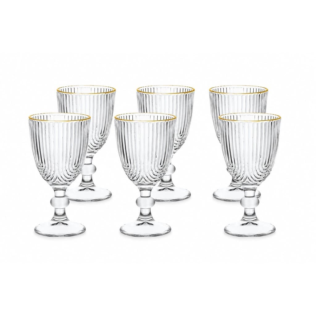 Jogo de 6  Taça Vinho de Vidro Laure Filete Dourado 330 ml
