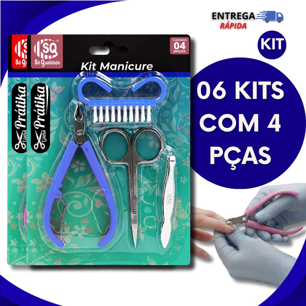 06 Kits Manicure Profissional Alicate Cutícula Escovinha Pinça e Tesourinha Salão de Beleza Manicure Excelentes