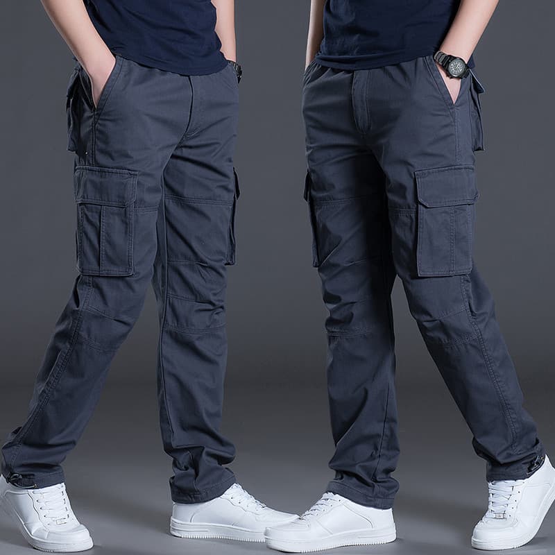 Calça Cargo Masculina De Algodão Puro Com Vários Bolsos , Perna Reta Solta , Grossa , De Trabalho , Primavera Outono