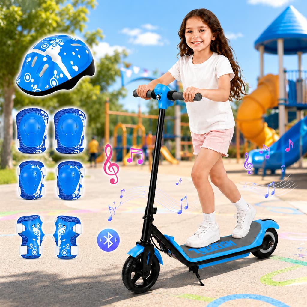 Patinete Infantil Elétrico para Menino Motor Elétrico 110W Bateria 24V 2,5Ah Até 14km/h Luz Frontal Música Bluetooth
