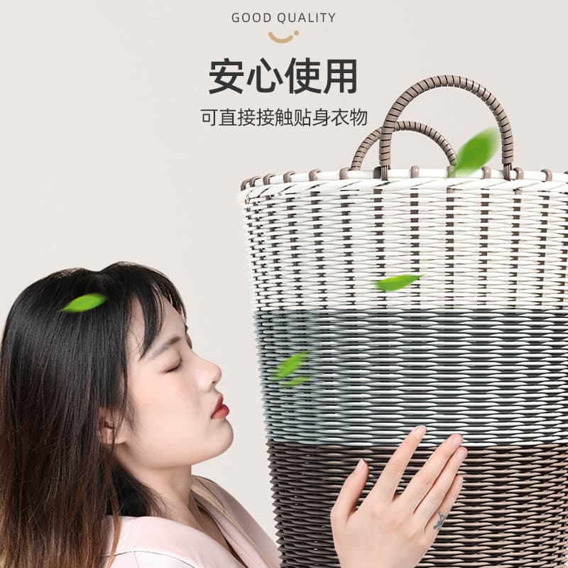 Cesto de roupa suja simples em imitação de rattan, cesto de armazenamento de roupas sujas, cesto de roupas para uso domé