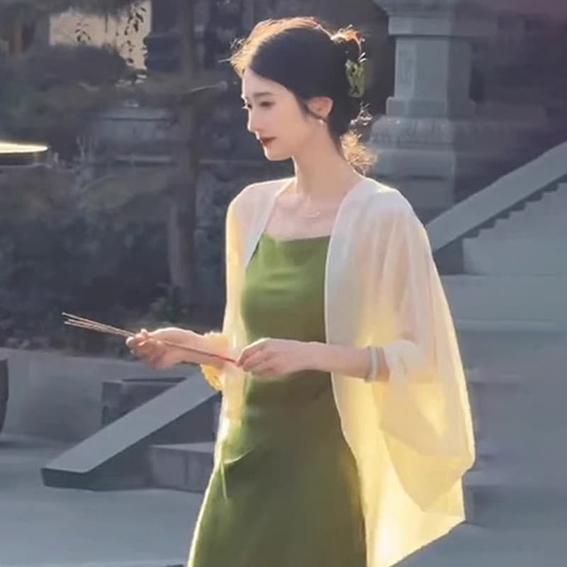 Verão combinando Cheongsam saia Chiffon xale exterior combinando High-End tule Cardigan blusa Super fada estilo coreano