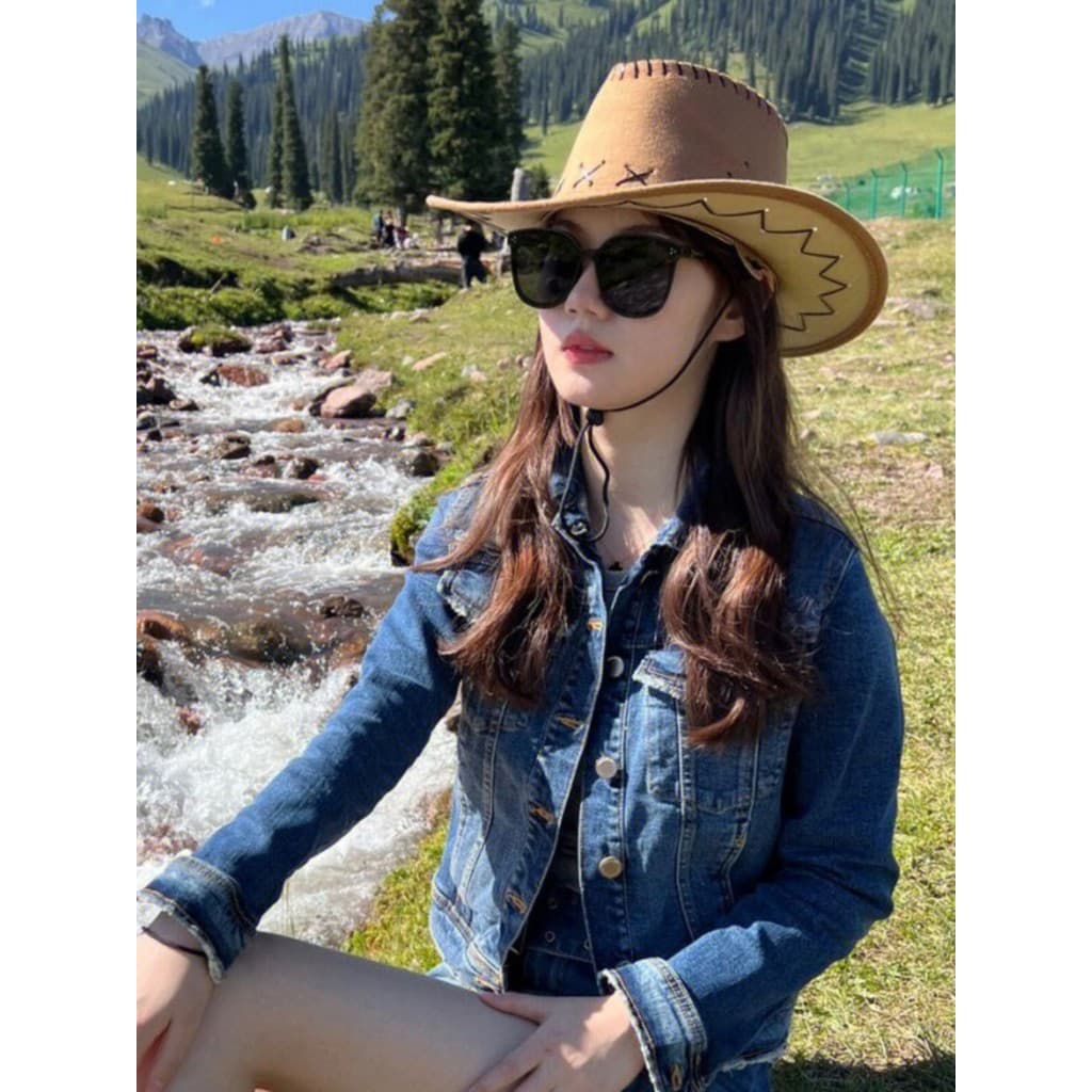 Chapéu de Cowboy ocidental chapéu de sol feminino chapéu de sol aba grande Xinjiang Tibet Yunnan Lijiang viagem foto cha