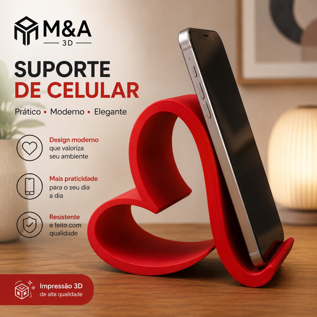 Suporte Celular Coração 3D Decorativo Mesa Escritório Penteadeira Presente Namorada Home Office