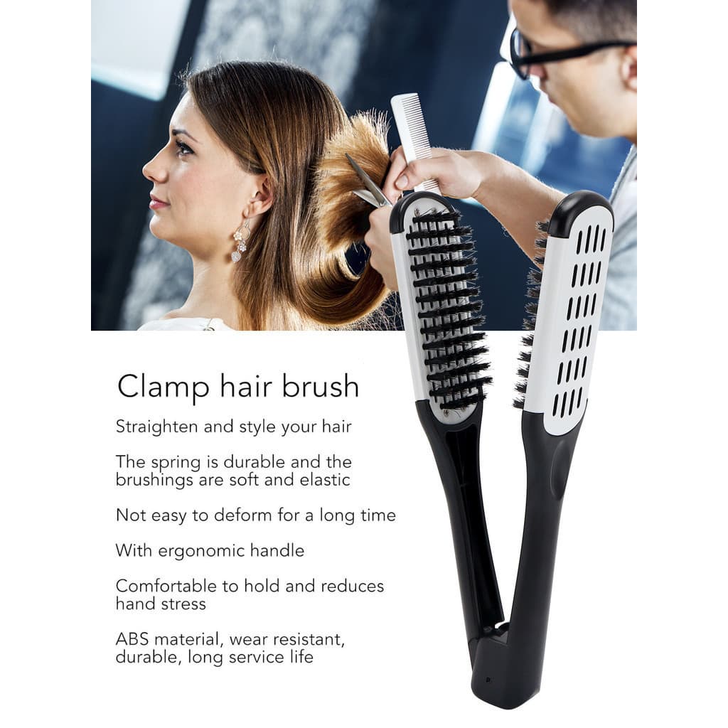 Escova alisadora de cabelo para mulheres, escova com cerdas em formato de V para secar e alisar cabelos longos, criando