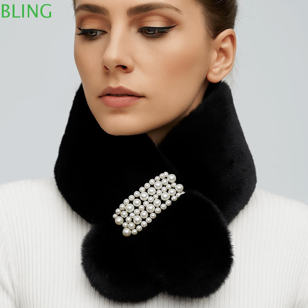 Lenço De Pelúcia BLING , Cachecol De Inverno De Pele De Coelho Falsa Espessado , Estilo Coreano Quente Cruzado Macio