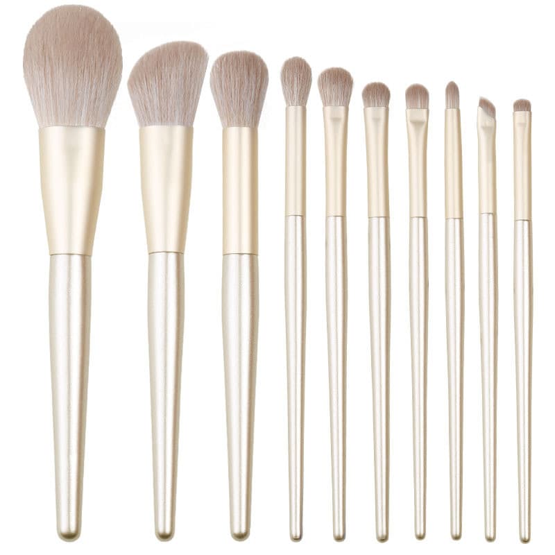 Pincel de maquiagem dourado para iniciantes, pincel para pó solto, Blush, contorno, sombra, cabo de madeira, conjunto de
