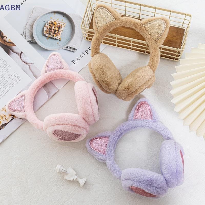 [AGBR] Protetores De Orelha Quentes De Inverno De Pelúcia Com Glitter Aquecedores De Gato Coração Pele Pendurada Capa De