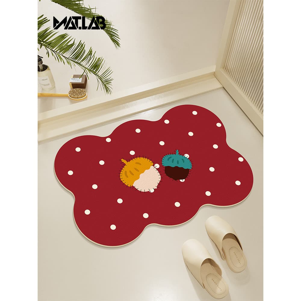 Tapete vermelho macio de lama de diatomáceas, tapete absorvente antiderrapante para banheiro doméstico, tapete decorativ