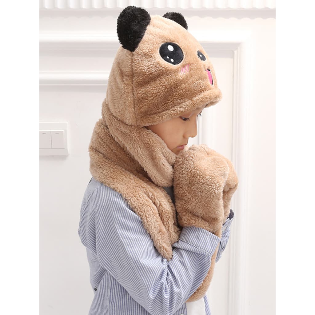 Inverno estudantes do ensino fundamental dupla face com capuz cachecol luvas de uma peça à prova de frio crianças urso q