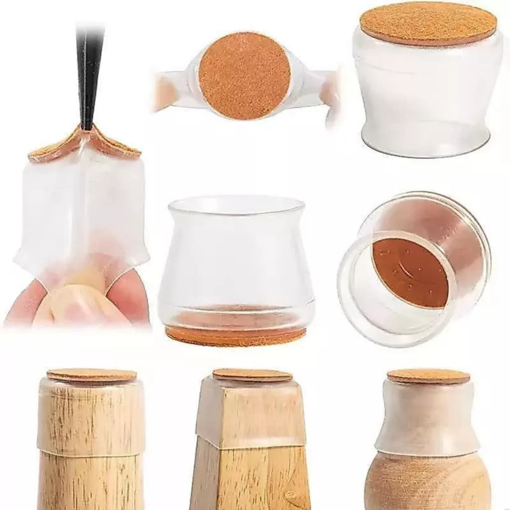 Kit Protetor Silicone Pé De Cadeira Com Feltro Antirrisco Anti Ruído Para Piso Mesa