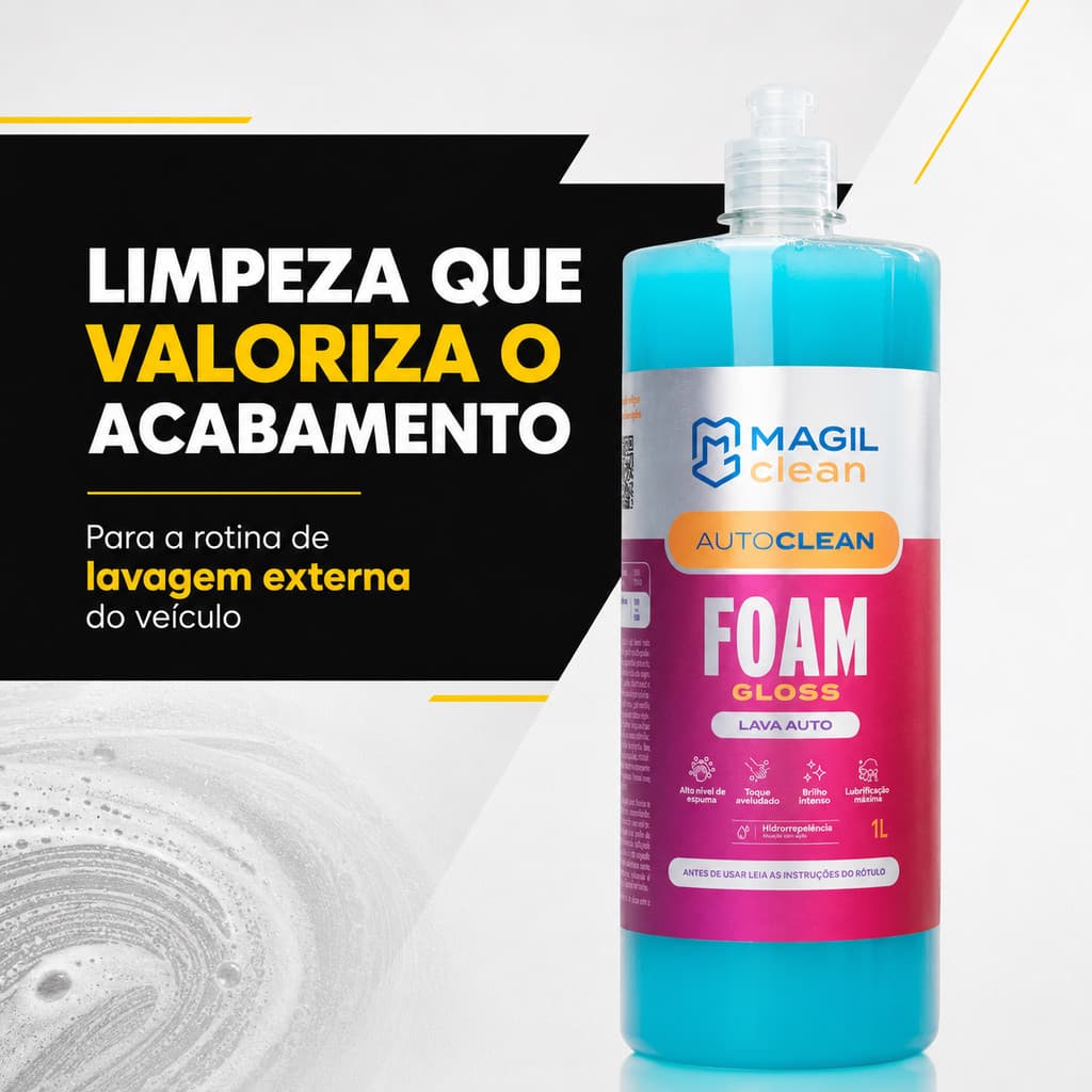 AutoClean Foam Gloss Magil Clean 1L Lava Autos Shampoo Automotivo Limpeza Brilho Carro Moto