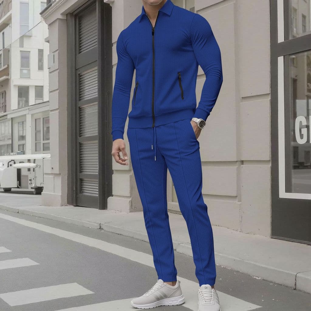 [Venda quente] Conjunto Casual masculino de manga comprida com bolso e zíper camisa jaqueta calças dois conjuntos mascul