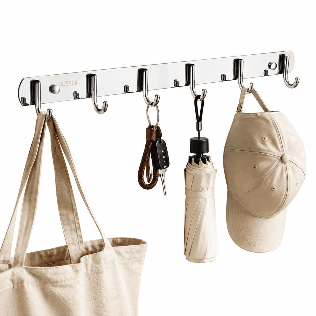 Gancho De Parede Inox Suporte 6 lugares Toalha Roupas Banheiro Wbcom Prateado