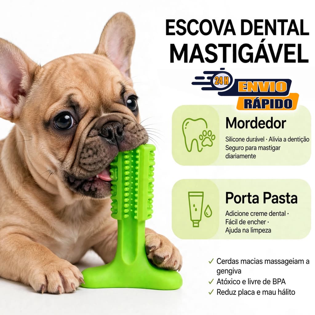 Escova Interativa de Dente Brinquedo Mordedor Cachorro Pet porta pasta Higienizador Dental Tártaro