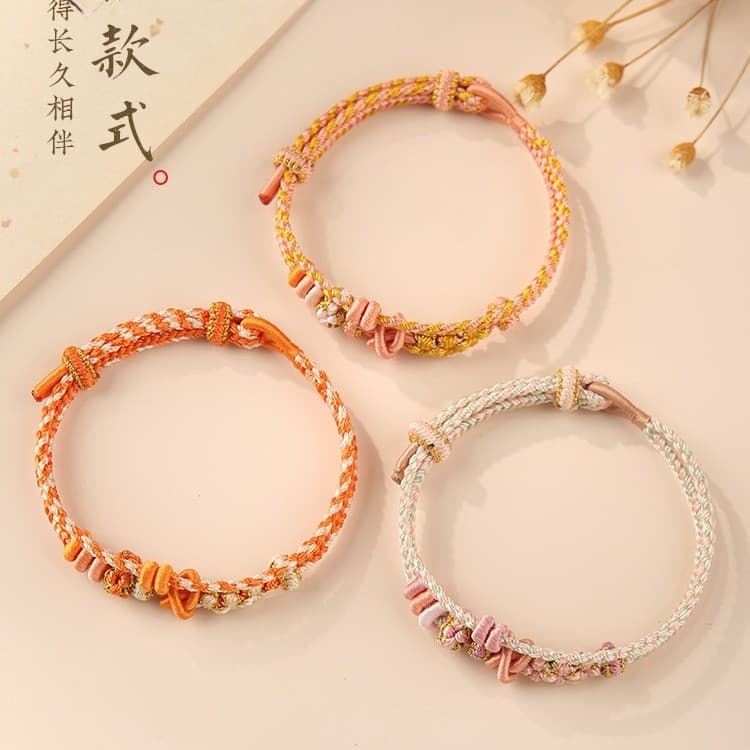 Pulseira semiacabada de corda dupla em estilo chinês, acessórios para bijuteria DIY, corda trançada, ajustável em várias