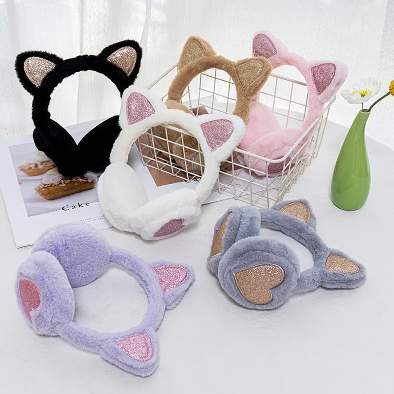 Protetor de Orelha Pelúcia Estilo Coreano Gato Fofo Aquecedor de Ouvido para Inverno Meninas Rosa