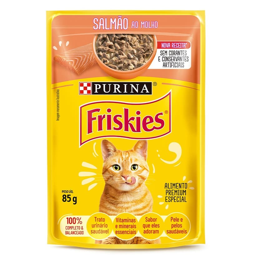 Ração Úmida Purina Friskies Sache para Gatos Adultos sabor Salmão ao Molho - 85g