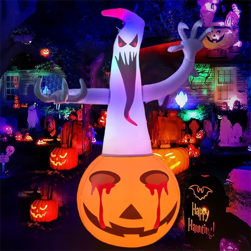 Decoração Inflável Do Fantasma Da Abóbora Halloween-Ornamento Atmosfera Horror PVC Luz Diodo Emissor De