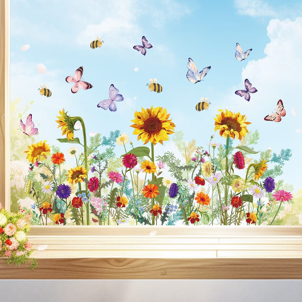 Adesivos de parede girassol flor borboleta auto-adesivo adesivos de vidro adesivos de parede adesivos decorativos