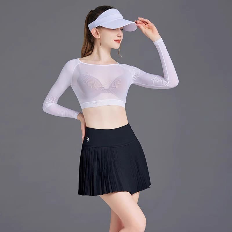 Golf feminino verão gelo seda protetor solar roupas senhoras esportes camisa de fundo branco respirável de manga comprid