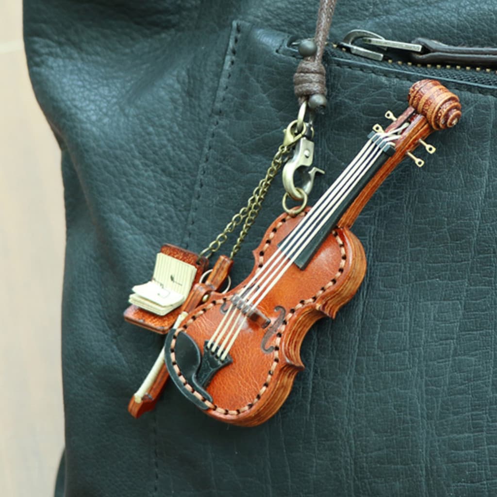 Requintado grande violino baixo saco pingente de couro artesanal Mini couro genuíno instrumento Musical saco pendurado d