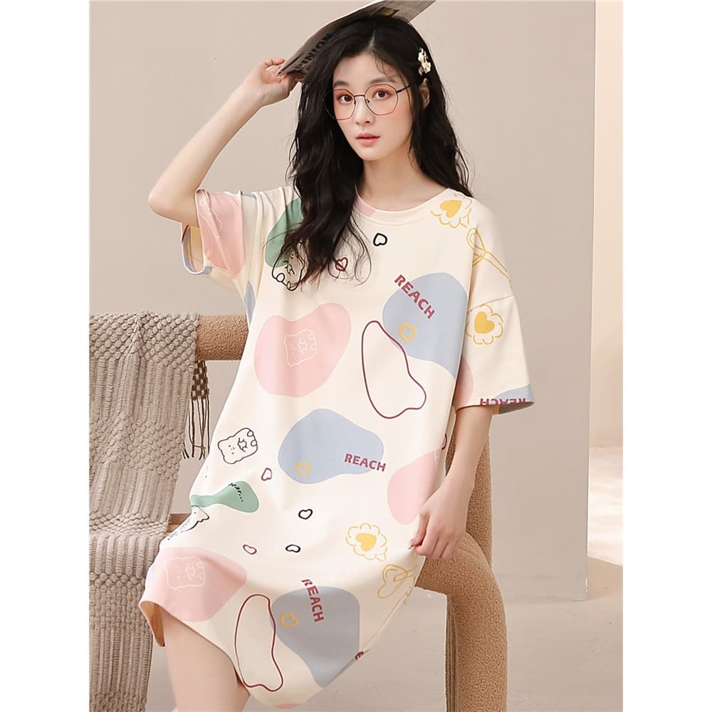 2024 novo estilo de algodão puro camisola feminina verão solto tamanho grande manga curta algodão primavera verão pijama