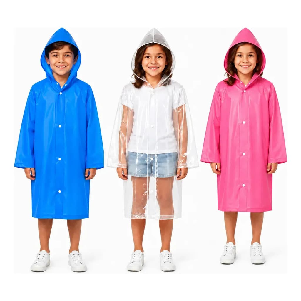 Capa Chuva Infantil PVC 90cm Impermeável Capuz Escola Passeio Criança