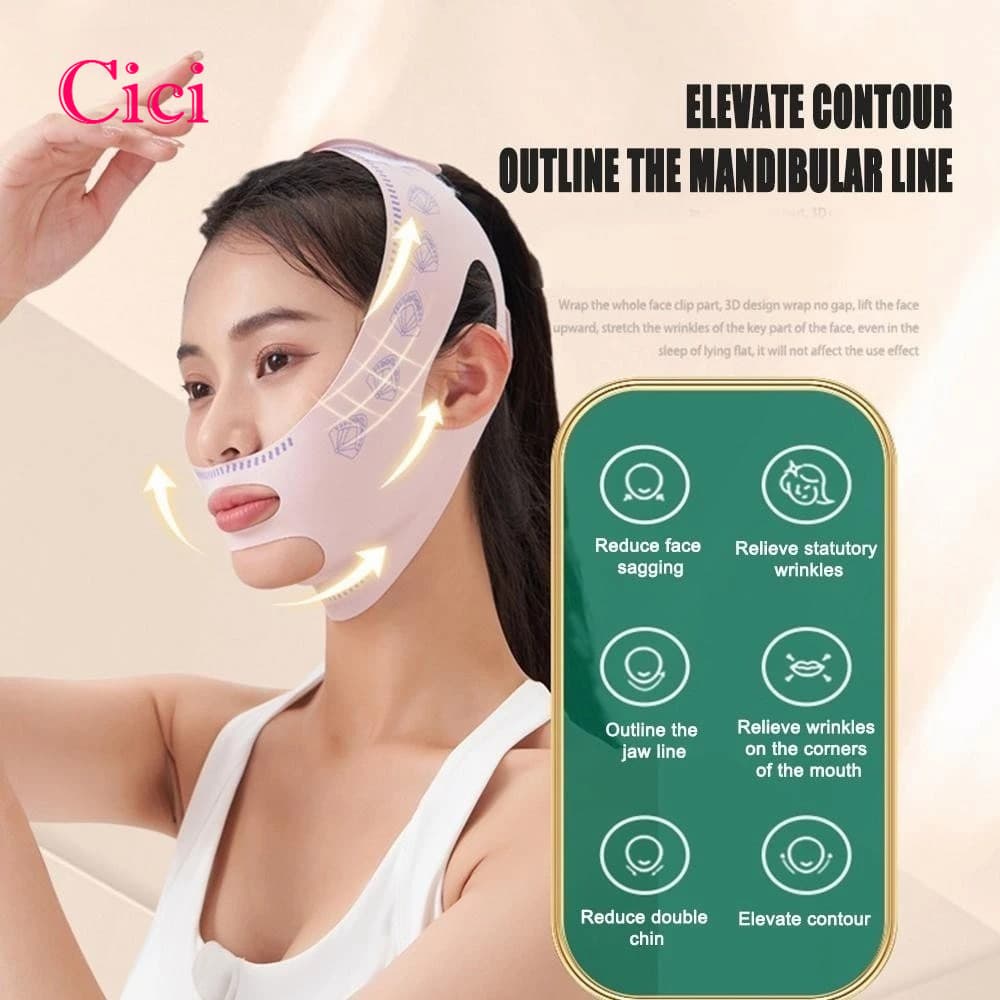 [Cici] Bandagem De Emagrecimento Facial-Elevador Em Forma De V Reduz Faixa De Queixo Duplo-Antirrugas De Levantamento Re