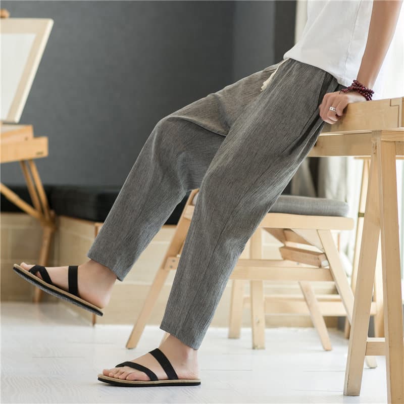 Calças masculinas verão fino tornozelo comprimento calças masculinas calças de seda gelo Casual esportes calças de linho