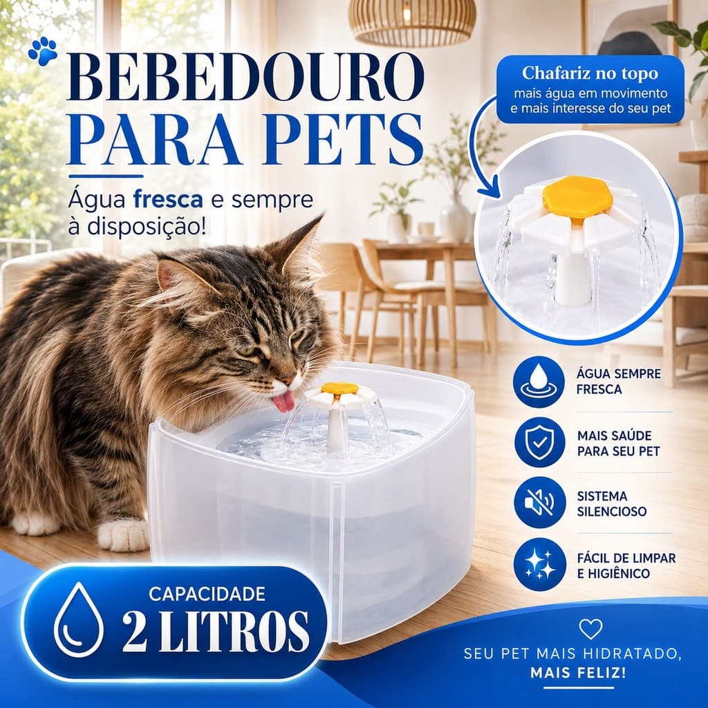 Fonte de Água Automática para Gatos ​​com Filtro de Circulação Baixo Consumo de Energia e Fácil de Limpar