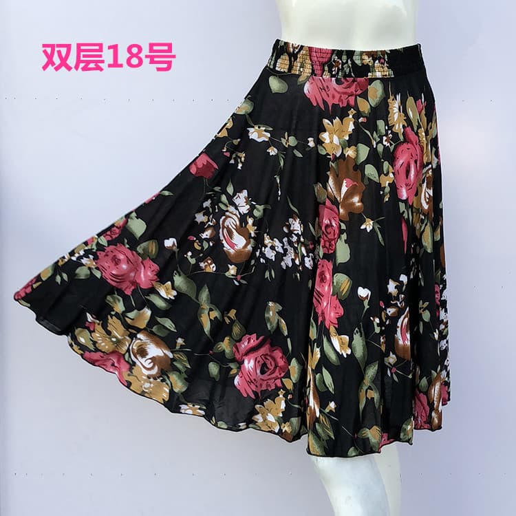 Saia de verão saia de sol feminina cintura elástica Floral saia curta de meia-idade feminina dupla camada de seda gelo s