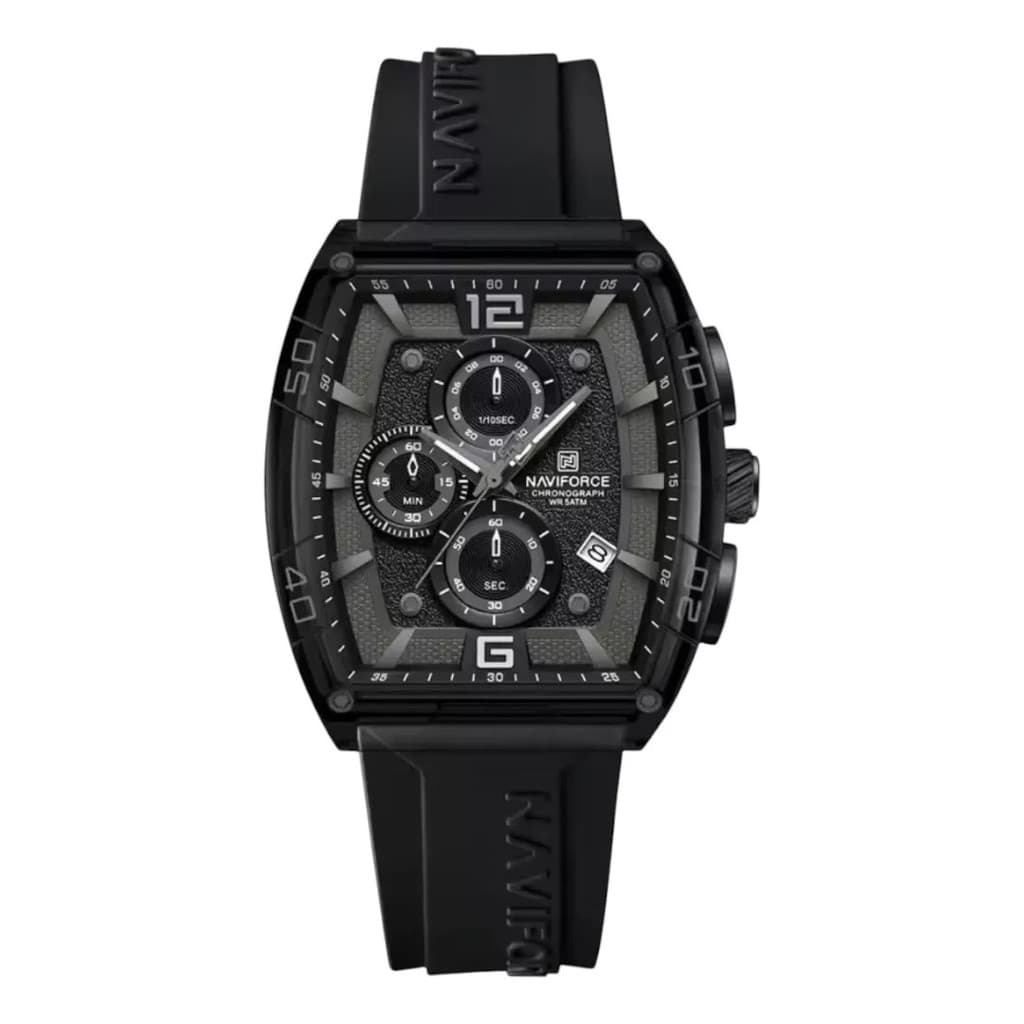 Relógio Masculino Naviforce Cronógrafo Esportivo Preto Prova D'água Silicone All Black Original Luxo