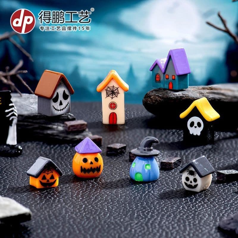 Estoque pronto Halloween Abóbora Zumbi Casa Mágica Mini Casa Pequena Artesanato em Resina Enfeites Fantasma de Páscoa Pe