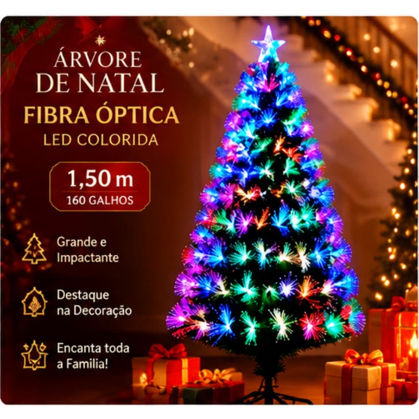 Árvore de natal LED fibra ótica Bivolt 90cm/120cm/150cm/180CM