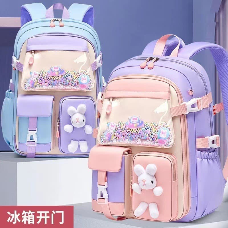 Mochila escolar para meninas do 1º ao 6º ano, com abertura tipo refrigerador, proteção para a coluna, simples, à prova d