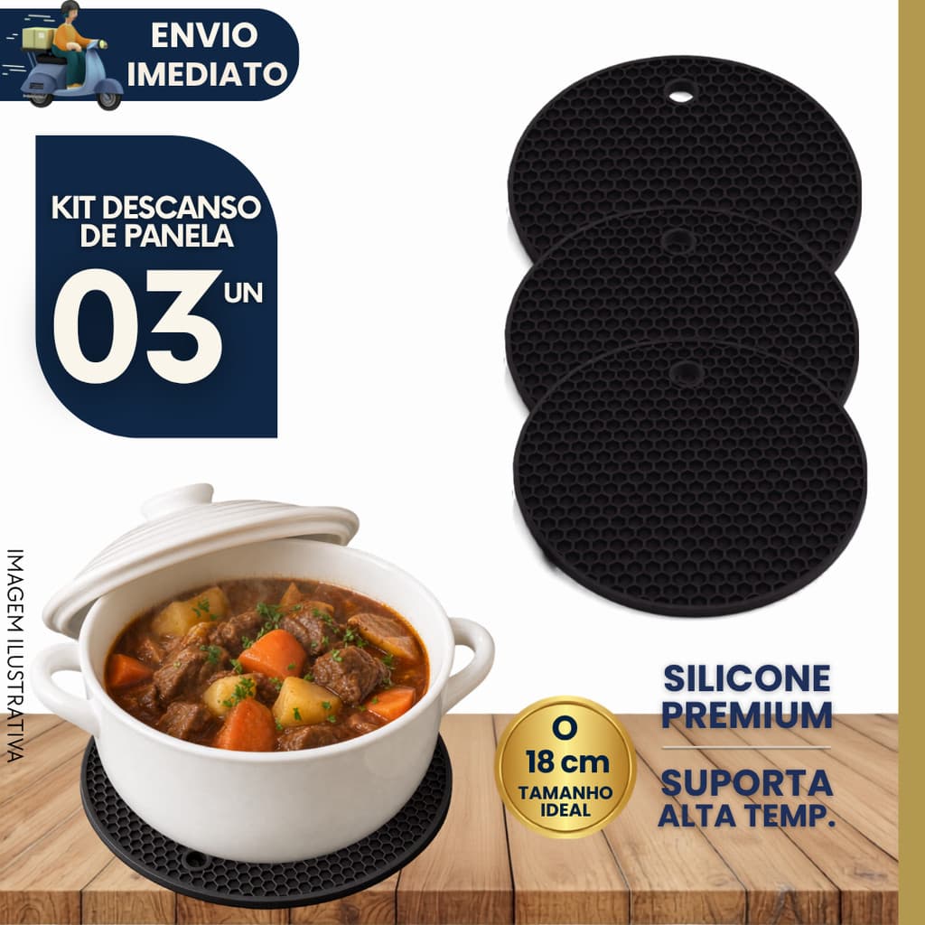 Kit 3 Descanso de Panela Silicone Antiderrapante Resistente Calor Protetor De Mesa Cozinha