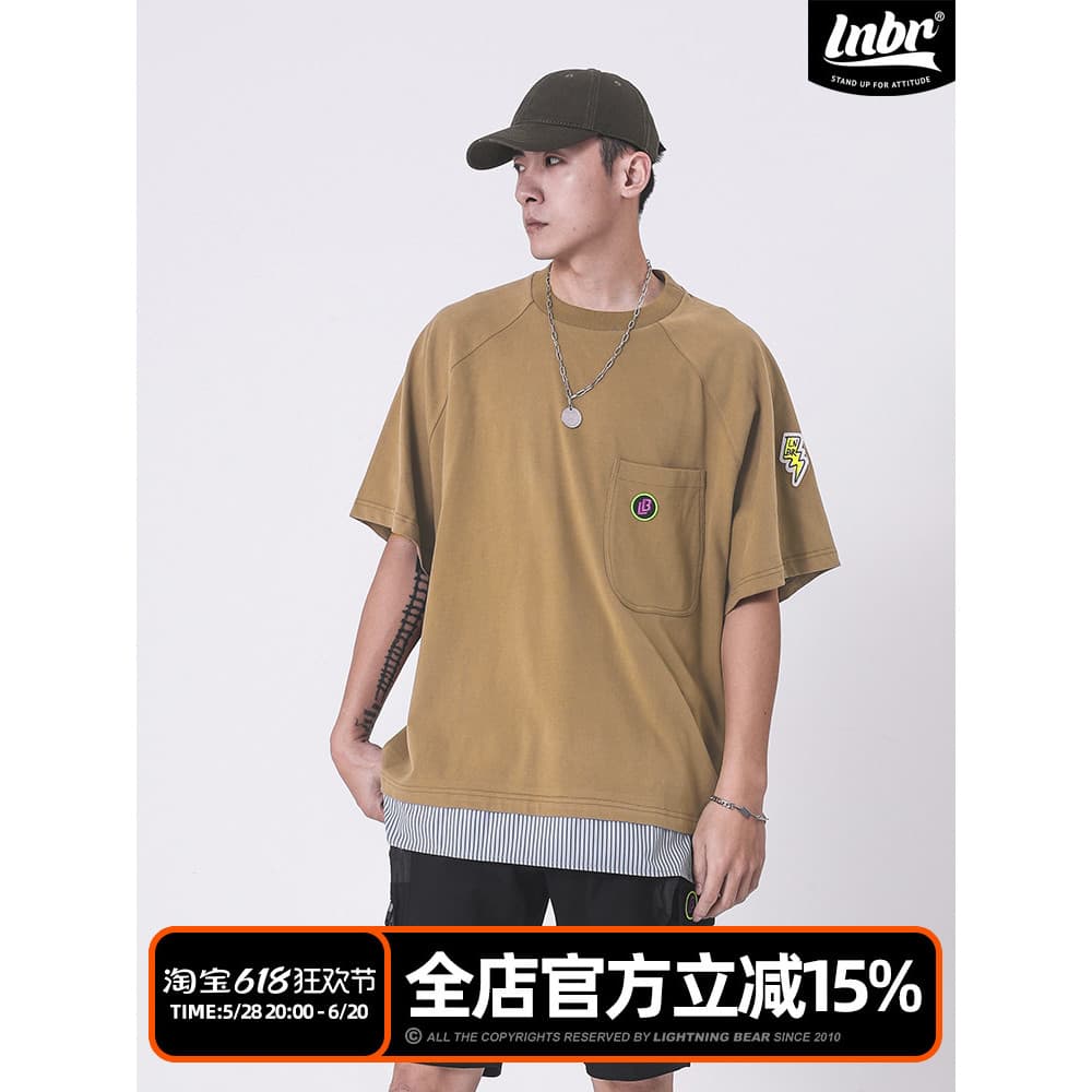 LNBR urso elétrico Original 21 novo produto costura em camadas soltas de manga curta camiseta moda tendência OVERSIZE ta