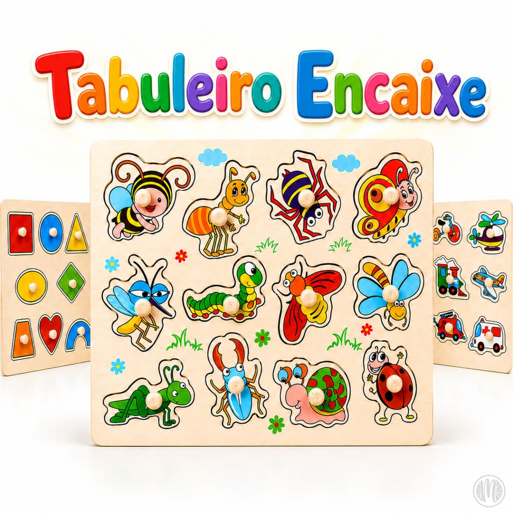 Tabuleiro Encaixe Quebra Cabeça Brinquedo Educativo Madeira Didático Com Pinos