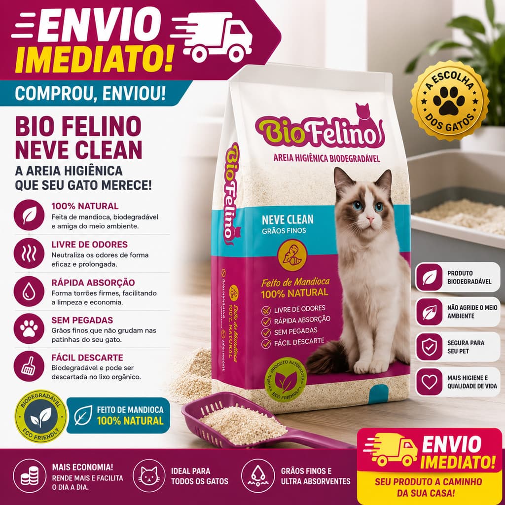 Areia Biodegradável 4KG - NEVE CLEAN  - Grãos Finos