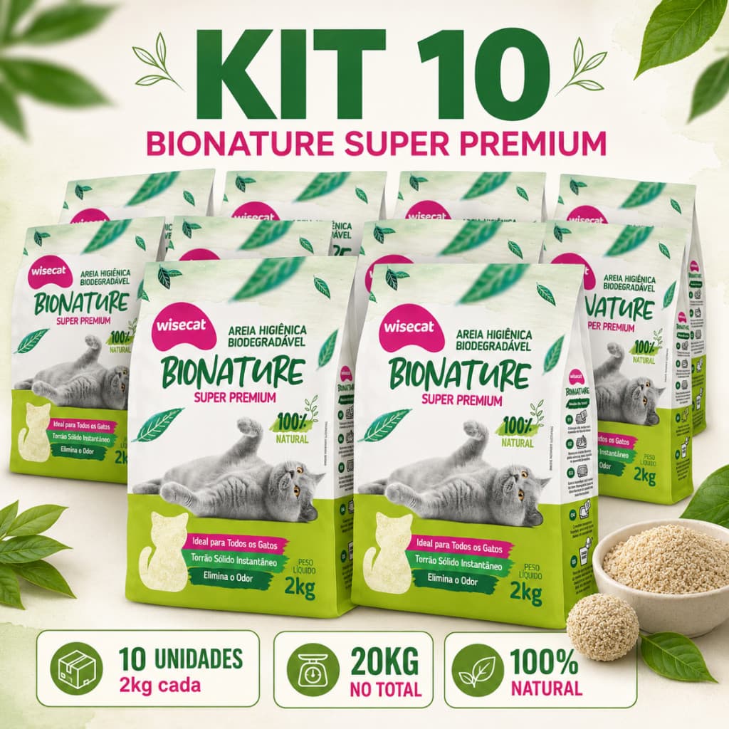Kit 10 Areia Sanitária De Mandioca Granulado Para Gatos Biodegradável Wisecat 20kg - FARDO FECHADO